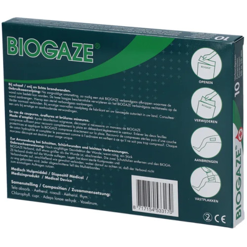 BIOGAZE - Compresses Imprégnées Stériles 10x10 cm (10)