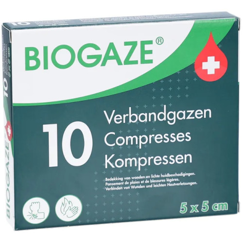 BIOGAZE - Compresses Imprégnées Stériles 5x5 cm (10)