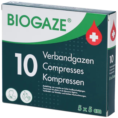 BIOGAZE - Compresses Imprégnées Stériles 5x5 cm (10)